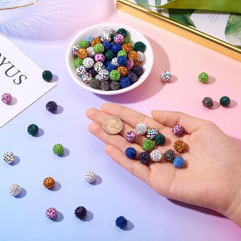 Elecrelive 96pcs 10mm حجر الراين جولة الخرز مختلط اللون ديسكو الكرة الخرز جولة الزاهي الخرز لقلم قابل للخرز اسهم المفاتيح حقيبة سلسلة صنع المجوهرات in Kuwait