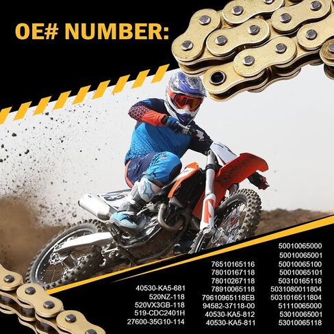 Gold 520 X-Ring Motorcycle Chain 114 Links for Honda Kawasaki Suzuki Yamaha with Connecting Master Link - Enhanced Durability & Universal Fit in Kuwait