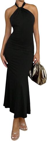 SOLY HUX Women's Halter Twist Backless Bodycon Dress Sleeveless Party Club Long Dresses in Saudi Arabia