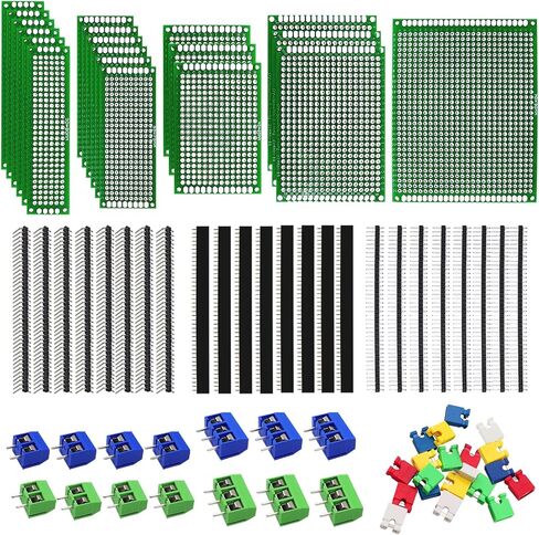 طقم لوحة PCB مزدوجة الجوانب 82 قطعة للحام DIY ولوحات دوائر المشروع الإلكترونية لوحات نموذجية متوافقة مع مجموعات Arduino، موصل رأس ذكر وأنثى 2.54 مم in Kuwait