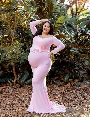 VSNOW Maternity Elegant Fitted Maternity Gown Long Sleeve Slim Fit Maxi Photography Dress for Photoshoot Pregnant Dress in Saudi Arabia