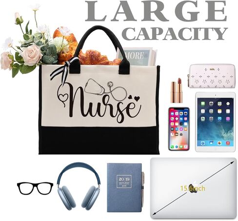 حقيبة حمل من القماش للممرضة، حقيبة ممرضة، حقيبة حمل من القماش للهدايا، حقيبة حمل من القماش القطني للنساء، هدية للممرضة المستقبلية، هدية تخرج طالب التمريض، حقيبة تسوق قابلة لإعادة الاستخدام للممرضة B1 in Kuwait