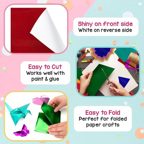 منتجات HyGloss ورقة معدنية للفنون والحرف اليدوية وأنشطة الفصول الدراسية والفنانين - 50.8 سم × 66 سم - 3 كل منها 8 ألوان متنوعة - 24 ورقة ملفوفة in Saudi Arabia