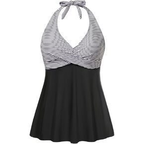 Pinup موضة المرأة الرسن Tankini الأعلى فقط الأسود Flowy المايوه فضفاضة تناسب تويست الخامس الرقبة ثوب السباحة لا أسفل XXL in Kuwait