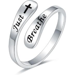 925 Sterling Silver Just breathe Wrap Ring Dainty Yoga Ring Yoga Jewelry Meditation Ring Gift for Women
