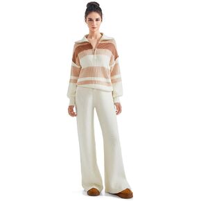 SUUKSESS Women 2 Piece Lounge Sets Quarter Zip Pullover Wide Leg Pants Oversized Matching Sets (Mocha, L) in Saudi Arabia