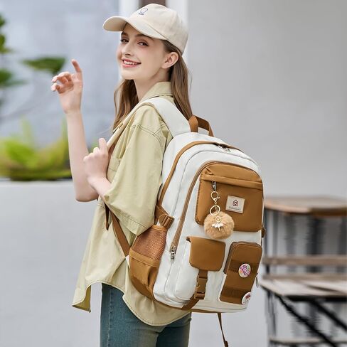 Hidds Laptop Backpacks 15.6 Inch School Bag College Backpack Travel Daypack Large Bookbags for Teens Girls Women Student (Beige) in Kuwait