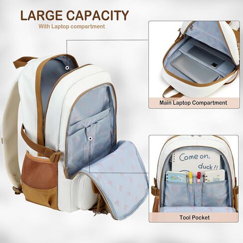Hidds Laptop Backpacks 15.6 Inch School Bag College Backpack Travel Daypack Large Bookbags for Teens Girls Women Student (Beige) in Kuwait
