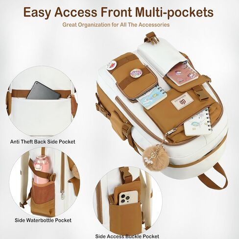 Hidds Laptop Backpacks 15.6 Inch School Bag College Backpack Travel Daypack Large Bookbags for Teens Girls Women Student (Beige) in Kuwait