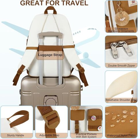 Hidds Laptop Backpacks 15.6 Inch School Bag College Backpack Travel Daypack Large Bookbags for Teens Girls Women Student (Beige) in Kuwait