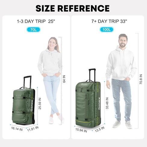 حقيبة دفل بعجلات من جونيكس، 100 لتر طاردة للماء، حقيبة سفر ذات عجلات كبيرة مع بكرات 33 بوصة، أسود in Kuwait