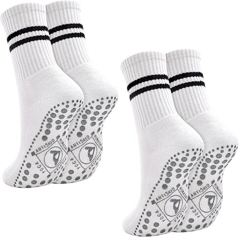 Pilates Grip Socks Non Slip Yoga Socks for Women Lady Anti-Skid Thickened Athletic Socks Barre Gym 2/4 Pairs in Kuwait