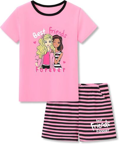 بيجامة صيفية من Cozchique للبنات - مخططة وقلب لامع PJS Pal Cute Jammies Set Big KidsSize 6-16 in Kuwait