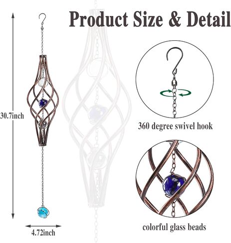 WONDER GARDEN Wind Spinner - مغازل الرياح في الهواء الطلق - معلقة 360 درجة منحوتات الرياح والمغازل مع حبة زجاجية ملونة لديكور الحديقة في الهواء الطلق أو هدية in Kuwait