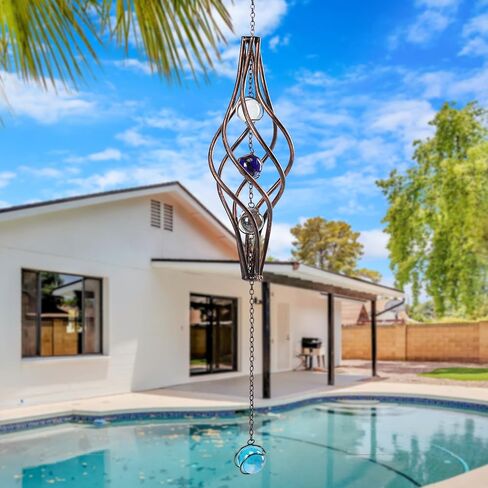WONDER GARDEN Wind Spinner - مغازل الرياح في الهواء الطلق - معلقة 360 درجة منحوتات الرياح والمغازل مع حبة زجاجية ملونة لديكور الحديقة في الهواء الطلق أو هدية in Kuwait