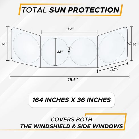 مظلة شمسية للزجاج الأمامي والنوافذ الجانبية من EcoNour لـ Cascadia | مظلة شمسية 240T لمنع الأشعة فوق البنفسجية/أشعة الشمس الحرارية | الأفضل للشاحنات شبه التجارية والشاحنات الكبيرة in Kuwait