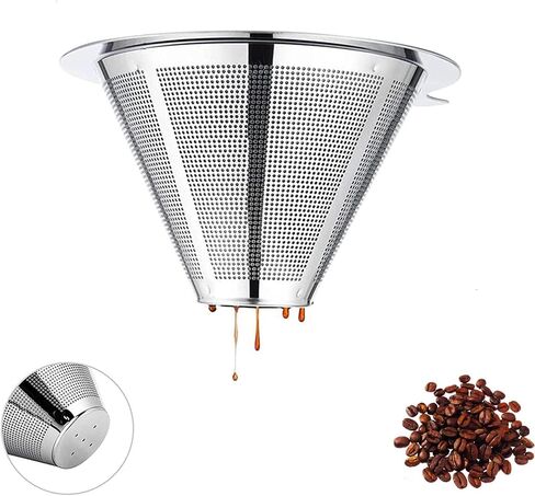 Pour Over Coffee Maker,Coffee Filter,Slow Drip Paperless Stainless Steel Cone Coffee Dripper(1 Cup) in Saudi Arabia