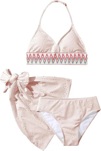 Verdusa Girl's 3 Piece Halter Bikini Sets Bathing Suit with Cover Up Skirt in Kuwait