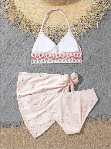 Verdusa Girl's 3 Piece Halter Bikini Sets Bathing Suit with Cover Up Skirt in Kuwait