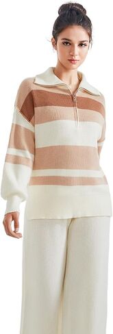 SUUKSESS Women 2 Piece Lounge Sets Quarter Zip Pullover Wide Leg Pants Oversized Matching Sets (Mocha, L) in Kuwait