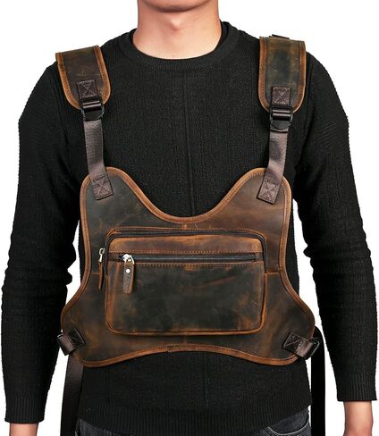 Thick Crazy horse Leather Triangle Crossbody Sling Chest Bag Travel One Shoulder Bag Daypack For Men Male 3028 in Saudi Arabia