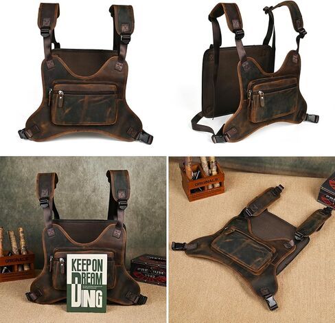 Thick Crazy horse Leather Triangle Crossbody Sling Chest Bag Travel One Shoulder Bag Daypack For Men Male 3028 in Saudi Arabia