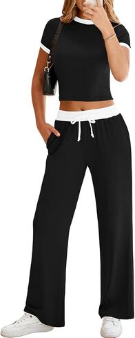 Pink Queen Two Piece Sets for Women Summer Outfits Lounge Sets Tops and Drawstring Wide Leg Pants Vacation Travel Outfits in Kuwait