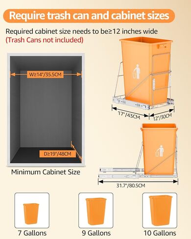 Pull Out Trash Can Under Cabinet, Under Sink Trash Can Rack with Door Mounting Kit, Cabinet Trash Can Pull Out Kit Holds 7-10 Gallon Trash Can, for Kitchen Cabinet, Trash Can Not Included in Saudi Arabia
