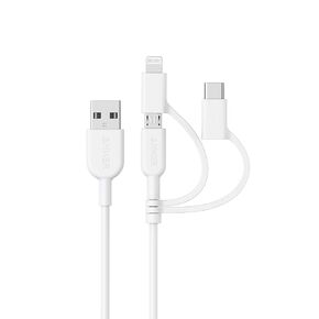Anker Powerline II 3-in-1 Cable, Lightning/Type C/Micro USB Cable for iPhone, iPad, Huawei, HTC, LG, Samsung Galaxy, Sony Xperia, Android Smartphones, iPad Pro 2018 and More(3ft, Black)