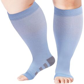 Abodhu Plus Size Compression Socks Open Toe Compression for Women& Men 15-25mmHg Wide Calf Knee High Toeless Compression Sock