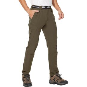 Men's Hiking Pants Outdoor Water Resistant Flex Ripstop Cargo Pants Quick Dry Lightweight Fit Pants 6 Pockets and Belt