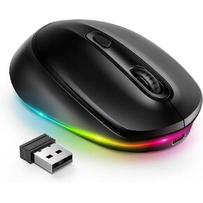 seenda Rechargeable Wireless Mouse -Light Up Mouse for Laptop, Small Cordless Mice with Quiet Click & LED Lights for Kids' Chromebook, Windows, Mac PC Computer - Black