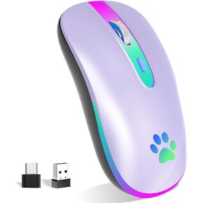 ماوس بلوتوث لاسلكي قابل لإعادة الشحن من FUWANG، ماوس إدخال بصري USB 2.4G، محمول، متوافق مع الكمبيوتر المحمول، الكمبيوتر الشخصي، نظام التشغيل Mac OS، Windows، DPI قابل للتعديل (أرجواني فاتح) in Kuwait