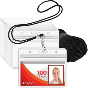 Mifflin-USA Lanyard (Blue, 3.5x2.25 inch, 250 Pack) with Clear Plastic Horizontal ID Badge Holder, Heavy Duty Name Pouch with Soft, Woven, Neck Lanyards