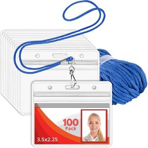 Mifflin-USA Lanyard (Blue, 3.5x2.25 inch, 250 Pack) with Clear Plastic Horizontal ID Badge Holder, Heavy Duty Name Pouch with Soft, Woven, Neck Lanyards in Kuwait