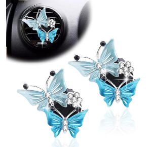2Pcs Dual Butterfly Diamond Car Air Fresheners Vent Clips, Cute Dual Butterfly Air Vent Clips, Car Air Conditioning Outlet Clip Decorative Interior Accessories(Blue)
