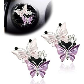 2Pcs Dual Butterfly Diamond Car Air Fresheners Vent Clips, Cute Dual Butterfly Air Vent Clips, Car Air Conditioning Outlet Clip Decorative Interior Accessories(Blue)