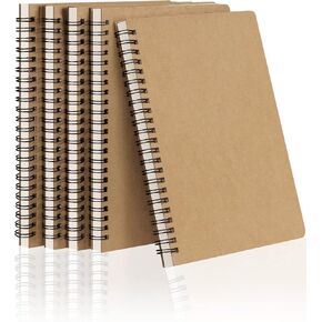 Spiral Notebooks A5 Lined 5Pcs College Ruled Journals Bulk Thick Paper for Work, Study, Notes Taking, Gifts 120 Pages/60 Sheets Kraft Brown