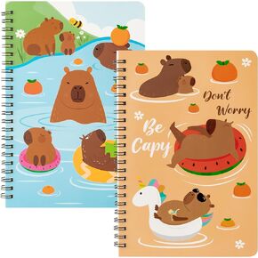 B1ykin A5 Spiral Notebooks - 2Pcs 50 sheets 100 Pages Cute Wire Bound Travel Journal Spiral Notebook, Writing Notepads Memo Diary Notes Study School Work for Kids School Classroom Office (Capybara)
