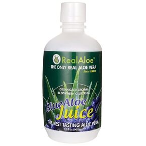 Real Aloe – Aloe Vera BlueAloe Juice, Handcrafted from 100% Certified Organic, California Grown, Farm Fresh Aloe, Since 1972 – With Real Blueberry. Dietary Supplement, 32floz