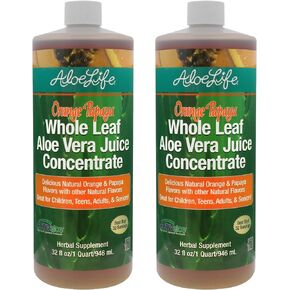 Aloe Life - Whole Leaf Aloe Vera Juice Concentrate, Soothing Relief for Indigestion, Antioxidant Catalyst, Supports Energy & Wellness, Organic Aloe Leaves, Gluten-Free (Orange Papaya, 32 oz) | 2-Pack