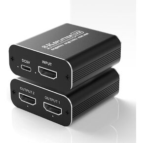 HDMI 2.1 Splitter 8K@60Hz, HDMI Splitter 1 in 2 Out 4K@120Hz, HDMI Splitter for Dual Monitors HD Copy Identical Display, Support EDID, 48Gbps, HDCP 2.3, VRR,ALLM,HDR,Dolby Vision