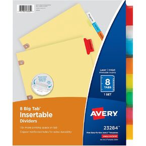 Avery Big Tab Insertable Dividers, Buff Paper, 8 Multicolor Tabs, 1 Set (23284)