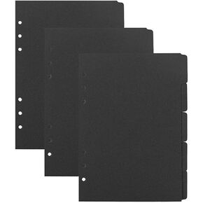 AUEAR, 3 Sets Black Paper Divider Index Page Tab Cards for 6-Holes Ring Binders Notebooks Travel Diary Journal Planner for School College Office