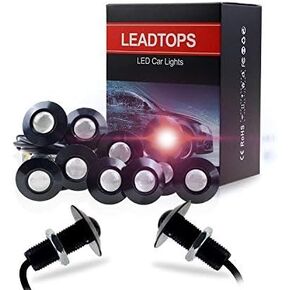 LEADTOPS Eagle Eye LED Lights, 10-pack DIY 12V Ultra thin 23mm Eagle Eye Bulb Fog Tail DRL Daytime Running Lights White Kit for Car Motorcycle (White, Black)