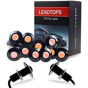 مصابيح LED على شكل عين النسر من LEADTOPS، 10 عبوات DIY 12 فولت رقيقة جدًا 23 مم لمبة عين النسر ذيل الضباب DRL أضواء النهار الجري الأبيض للسيارة والدراجة النارية (أبيض، أسود)