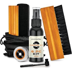 Stock Your Home 6 Piece Vinyl Record Cleaning Kit, Includes Vinyl Cleaner Spray, Anti-Static & Velvet Vinyl Record Brush, Needle Cleaning Gel & Brush, and Drawstring Duster Bag