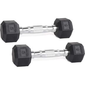LIONSCOOL Rubber Encased Hex Dumbbells in Pairs or Single, Hand Dumbbell Weight with Metal Handle for Strength Training, Resistance Training, Build Muscle and Full Body Workout, 5-65lbs