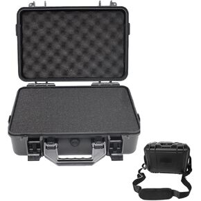14.3x 11.42 x 6.3 inch Waterproof Hard Case, Customizable Foam Case for Portable Electronics, Camera Cases Carrying Storage Shoulder Bag with Strap