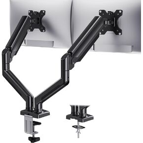 HUANUO Dual Monitor Mount for 2 Monitors up to 32 inches, Each Arm Holds Max 22lbs, Dual Monitor Stand with Gas Spring System, Height-Adjustable/Tilt/Swivel/Rotate, VESA Standard 75mm or 100mm